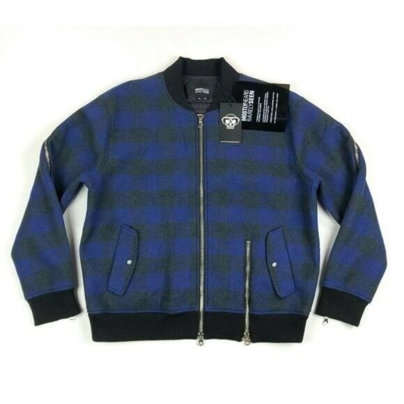 Mostly Heard Rarely Seen Other - Mostly Heard Rarely Seen Mens 2XL Blue Black Plaid Zipper Bomber Jacket Coat